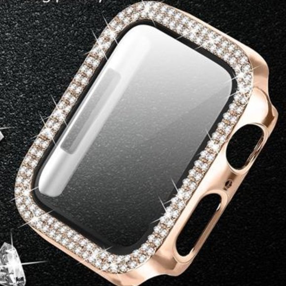 NEW Rose Gold Rhinestone Diamond Apple Watch Band + Case - Picture 3 of 3